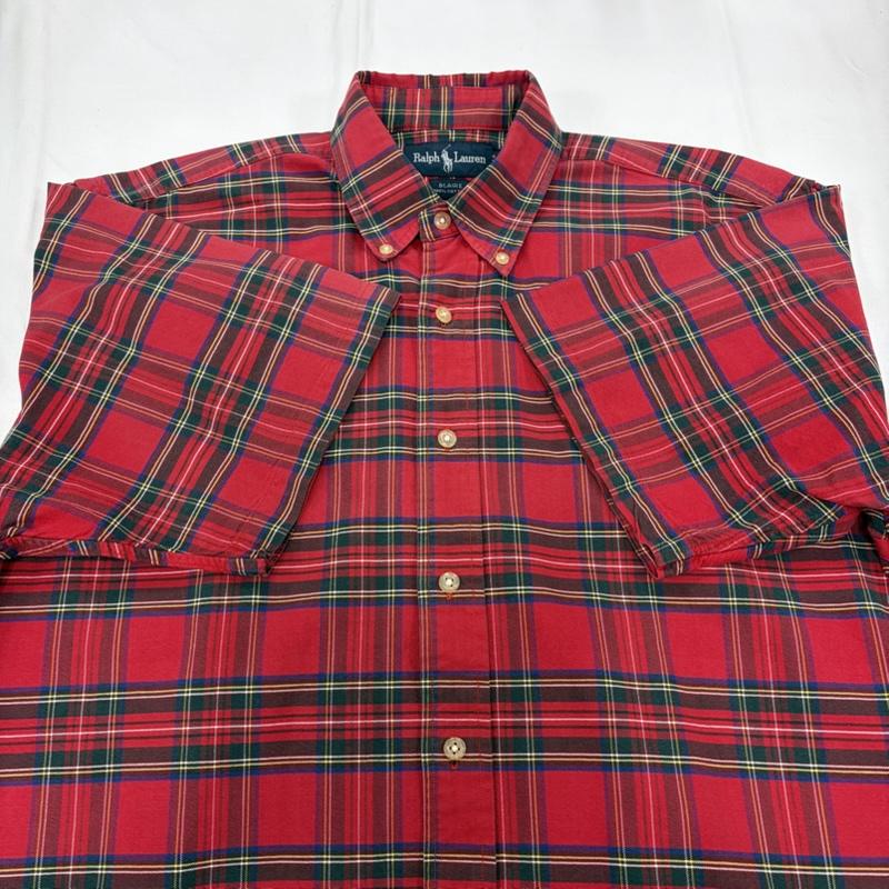 ラルフローレン RALPHLAUREN シャツ、ブラウス 半袖 ボタンダウン 半袖 タータンチェックシャツ ポニー刺繡 M チェック X ワンポイント X ロゴ、文字 X 刺繍 赤 / レッド / red X 紺 / ネイビー / navy メンズ USED 古着 中古 50160421