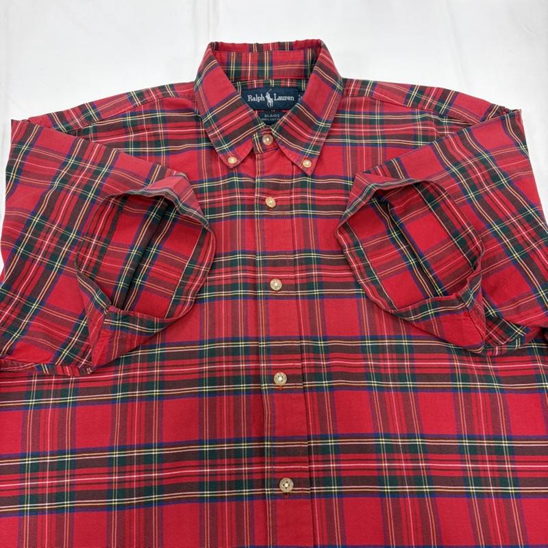 ラルフローレン RALPHLAUREN シャツ、ブラウス 半袖 ボタンダウン 半袖 タータンチェックシャツ ポニー刺繡 M チェック X ワンポイント X ロゴ、文字 X 刺繍 赤 / レッド / red X 紺 / ネイビー / navy メンズ USED 古着 中古 50160421