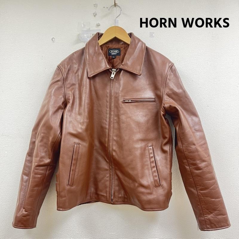 ホーンワークス HORN WORKS ジャケット、上着 レザージャケット バッファロー レザー シングル ライダース ジャケット 襟付き LL 無地 茶 / ブラウン / brown メンズ USED 古着 中古 50160427