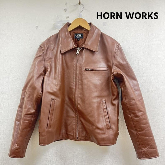 ホーンワークス HORN WORKS ジャケット、上着 レザージャケット バッファロー レザー シングル ライダース ジャケット 襟付き LL 無地 茶 / ブラウン / brown メンズ USED 古着 中古 50160427