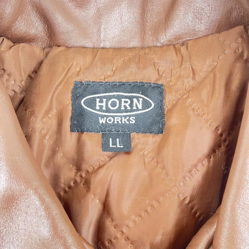 ホーンワークス HORN WORKS ジャケット、上着 レザージャケット バッファロー レザー シングル ライダース ジャケット 襟付き LL 無地 茶 / ブラウン / brown メンズ USED 古着 中古 50160427
