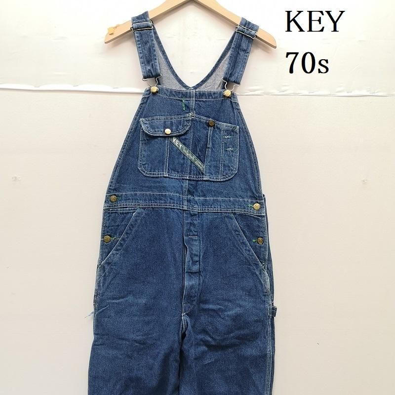 キイ KEY サロペット・オーバーオール サロペット、オーバーオール 70s ヴィンテージ ボタンフライ ドーナツボタン デニム オーバーオール インディゴ / インディゴ / Indigo メンズ USED 古着 中古 50160428
