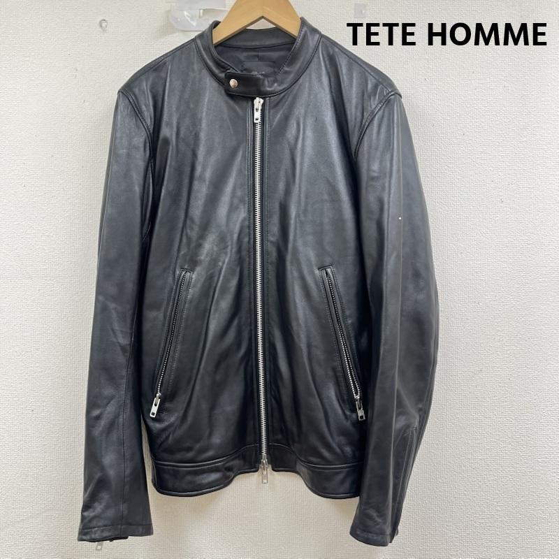 テットオム TETE HOMME ジャケット、上着 レザージャケット ラム レザー シングル ライダース ジャケット ダブルジッパー 無地 黒 / ブラック / black メンズ USED 古着 中古 50160441