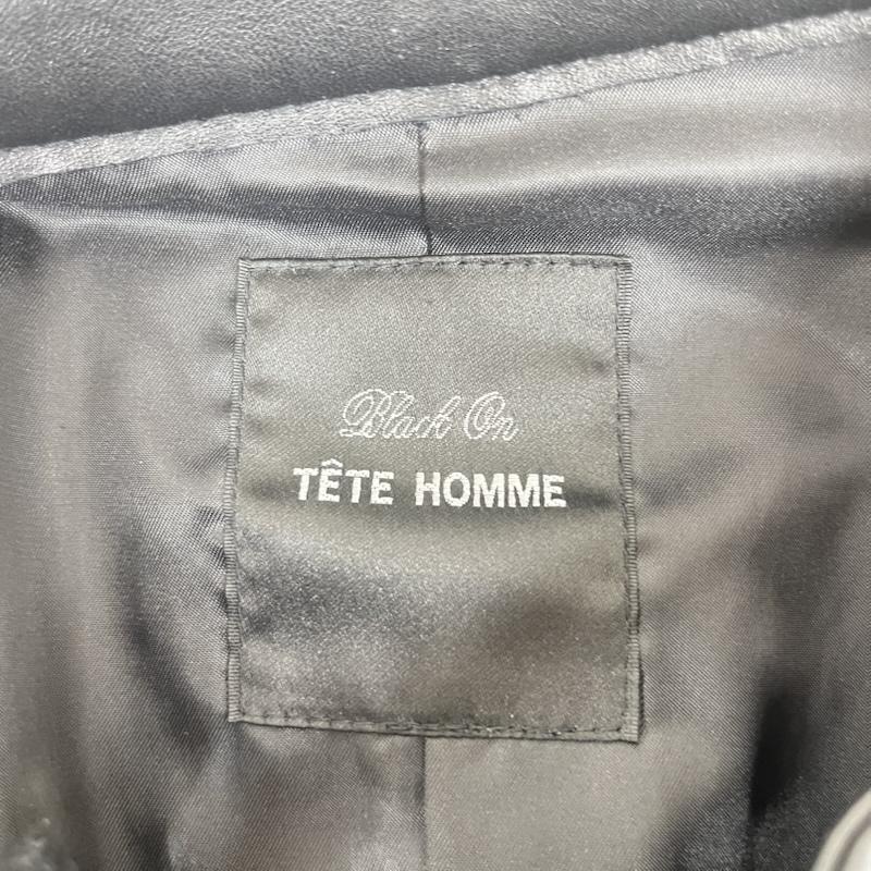 テットオム TETE HOMME ジャケット、上着 レザージャケット ラム レザー シングル ライダース ジャケット ダブルジッパー 無地 黒 / ブラック / black メンズ USED 古着 中古 50160441