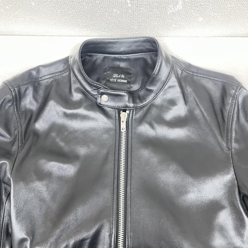テットオム TETE HOMME ジャケット、上着 レザージャケット ラム レザー シングル ライダース ジャケット ダブルジッパー 無地 黒 / ブラック / black メンズ USED 古着 中古 50160441