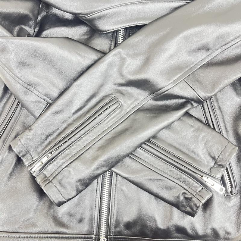 テットオム TETE HOMME ジャケット、上着 レザージャケット ラム レザー シングル ライダース ジャケット ダブルジッパー 無地 黒 / ブラック / black メンズ USED 古着 中古 50160441