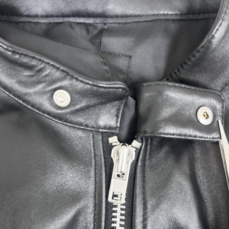 テットオム TETE HOMME ジャケット、上着 レザージャケット ラム レザー シングル ライダース ジャケット ダブルジッパー 無地 黒 / ブラック / black メンズ USED 古着 中古 50160441