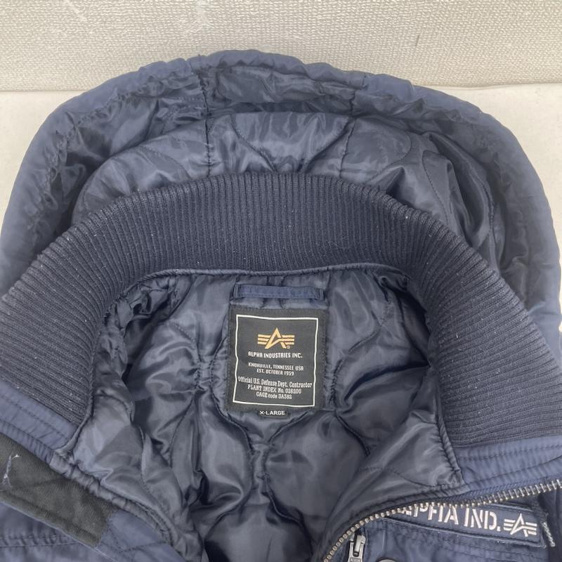 アルファ インダストリー Alpha Industries ジャケット、上着 ジャンパー、ブルゾン HOODED RIB JACKET ロゴ パッチ ジャケット アウター XL 紺 / ネイビー / navy メンズ USED 古着 中古 50160452
