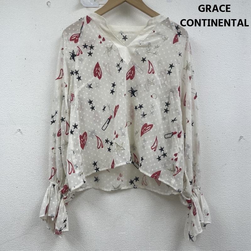 グレースコンチネンタル GRACE CONTINENTAL カットソー 長袖 Diagram モチーフ 刺繍 キャンディースリーブ カフタン トップ 36 白 / ホワイト / white レディース USED 古着 中古 50160453