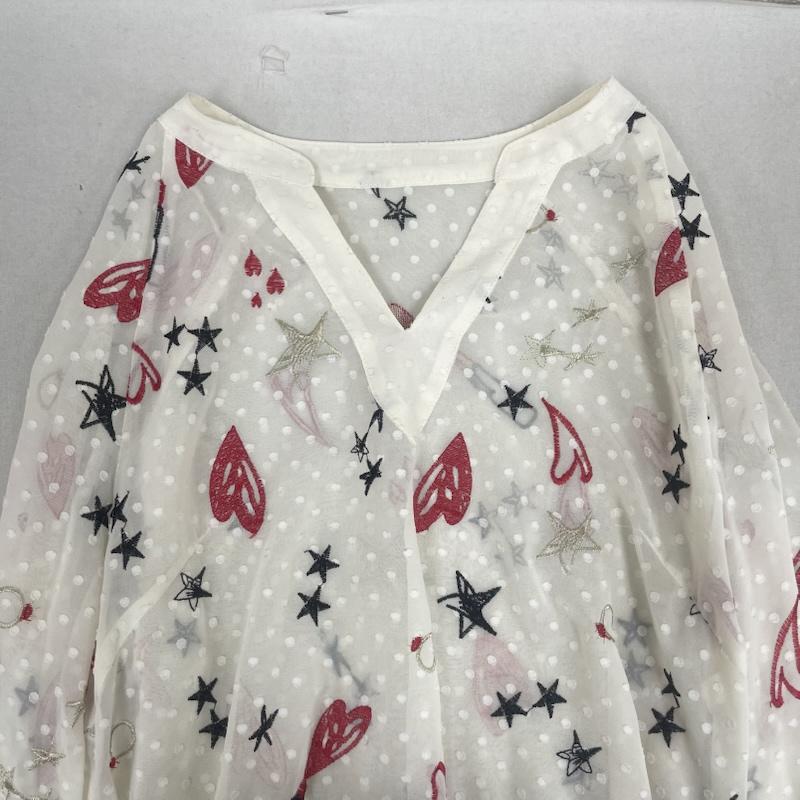 グレースコンチネンタル GRACE CONTINENTAL カットソー 長袖 Diagram モチーフ 刺繍 キャンディースリーブ カフタン トップ 36 白 / ホワイト / white レディース USED 古着 中古 50160453