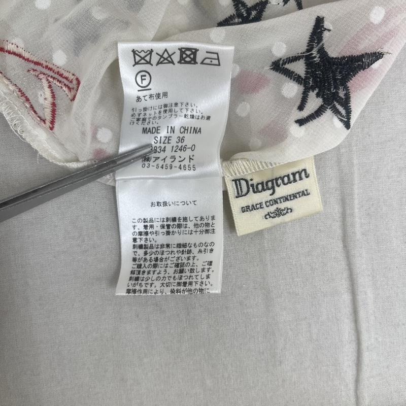 グレースコンチネンタル GRACE CONTINENTAL カットソー 長袖 Diagram モチーフ 刺繍 キャンディースリーブ カフタン トップ 36 白 / ホワイト / white レディース USED 古着 中古 50160453