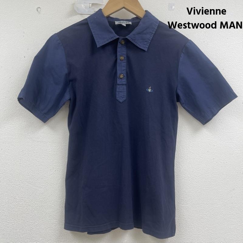 ヴィヴィアンウエストウッドマン Vivienne Westwood MAN ポロシャツ 半袖 オーブ ロゴ 刺繍 袖 切り替えし 半袖 ポロシャツ トップス M 紺 / ネイビー / navy メンズ USED 古着 中古 50160466