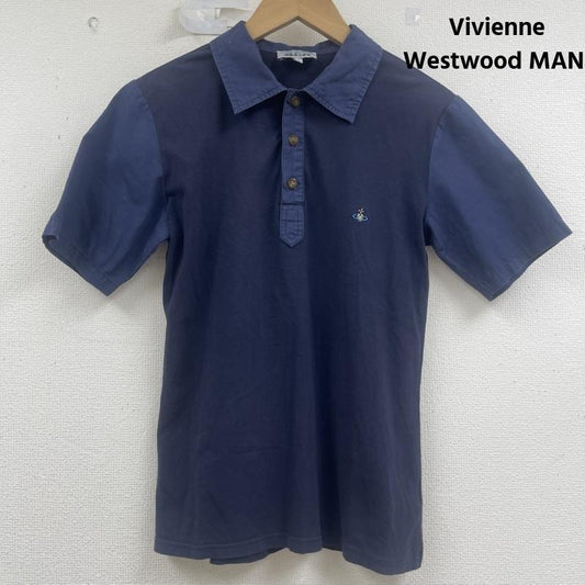 ヴィヴィアンウエストウッドマン Vivienne Westwood MAN ポロシャツ 半袖 オーブ ロゴ 刺繍 袖 切り替えし 半袖 ポロシャツ トップス M 紺 / ネイビー / navy メンズ USED 古着 中古 50160466