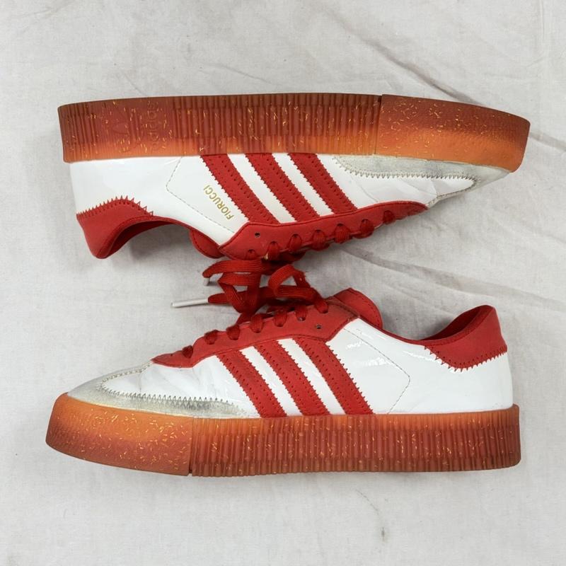 アディダスオリジナルス adidas originals スニーカー スニーカー FIORUCCI フィオルッチ コラボ SAMBAROSE サンバ 厚底 エナメル スウェード ロゴ ラメ 24.5cm ロゴ、文字 白 / ホワイト / white X 赤 / レッド / red レディース USED 古着 中古 50160503