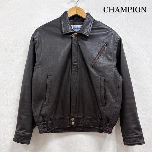 チャンピオン Champion ジャケット、上着 レザージャケット 90s WORLD CHAMPION 牛側 レザー ジャケット フルジップ ジップアップ ブルゾン フライト ヴィンテージ M 無地 茶 / ブラウン / brown メンズ USED 古着 中古 50160509