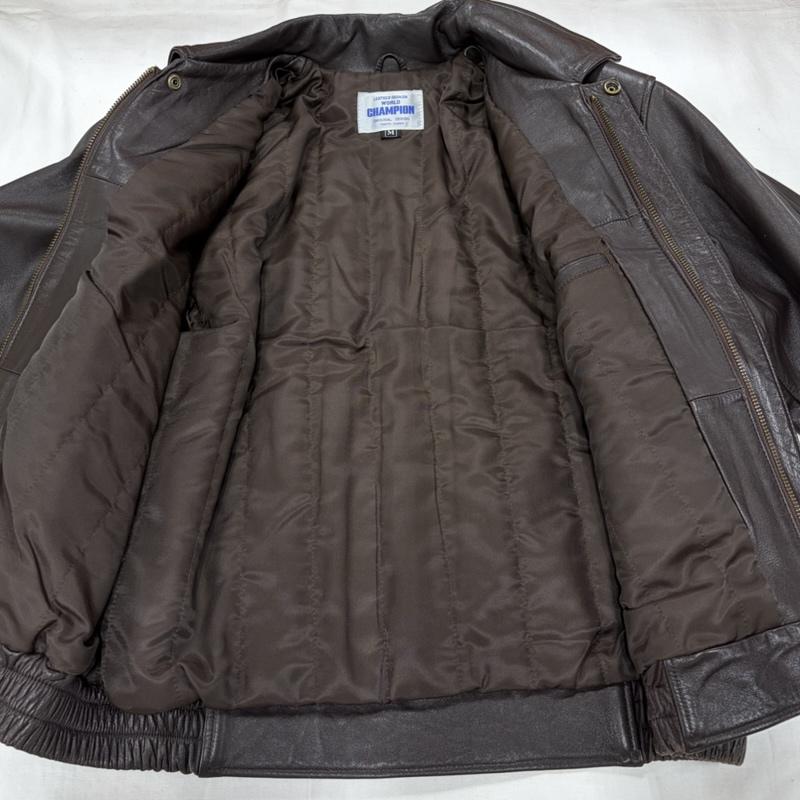 チャンピオン Champion ジャケット、上着 レザージャケット 90s WORLD CHAMPION 牛側 レザー ジャケット フルジップ ジップアップ ブルゾン フライト ヴィンテージ M 無地 茶 / ブラウン / brown メンズ USED 古着 中古 50160509