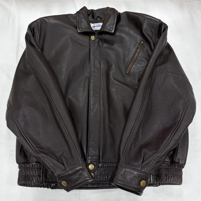 チャンピオン Champion ジャケット、上着 レザージャケット 90s WORLD CHAMPION 牛側 レザー ジャケット フルジップ ジップアップ ブルゾン フライト ヴィンテージ M 無地 茶 / ブラウン / brown メンズ USED 古着 中古 50160509