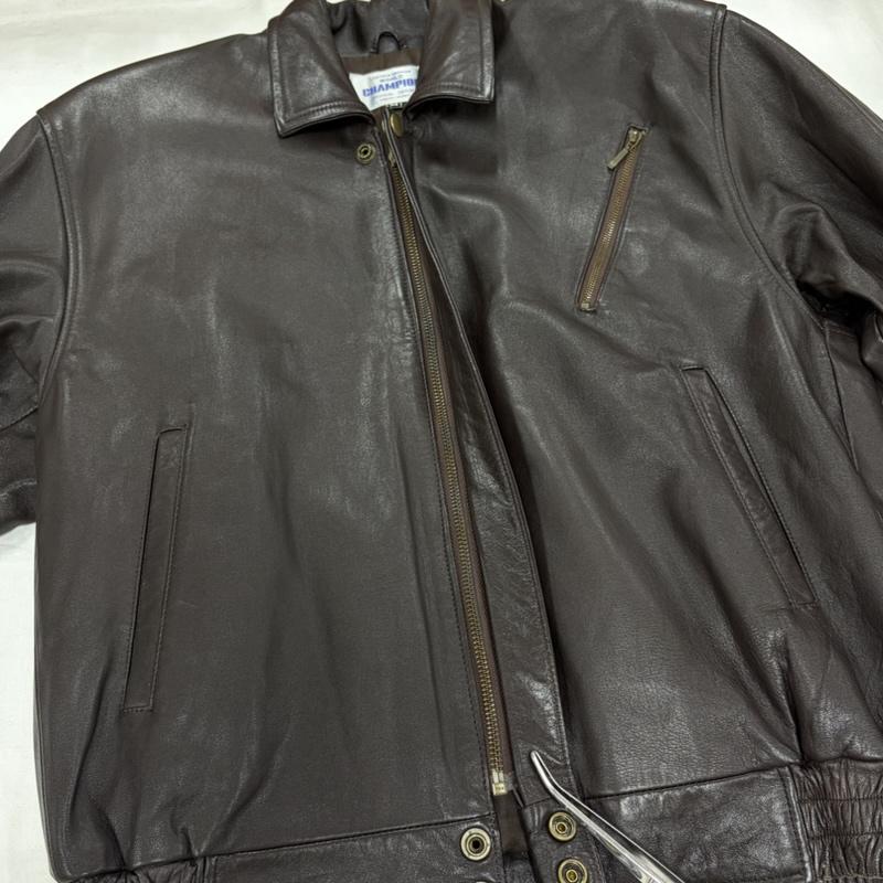 チャンピオン Champion ジャケット、上着 レザージャケット 90s WORLD CHAMPION 牛側 レザー ジャケット フルジップ ジップアップ ブルゾン フライト ヴィンテージ M 無地 茶 / ブラウン / brown メンズ USED 古着 中古 50160509