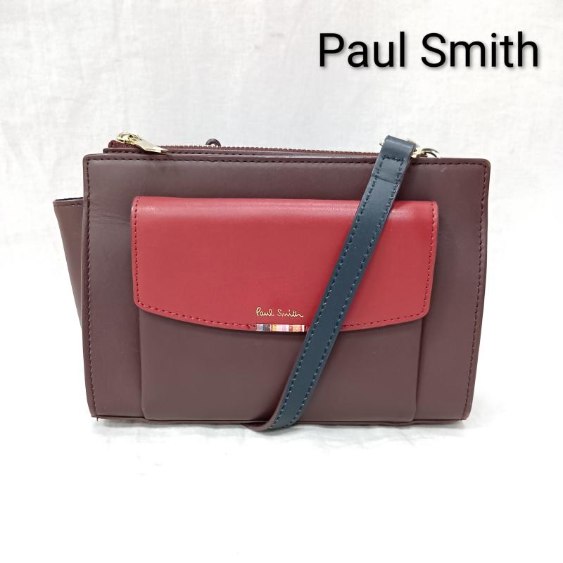 ポールスミス Paul Smith ショルダーバッグ ショルダーバッグ マルチカラーストライプ ロゴプリント ミニショルダーバッグ バーガンディー×レッド - ロゴ、文字 えんじ / ワインレッド / dark red レディース USED 古着 中古 50160515