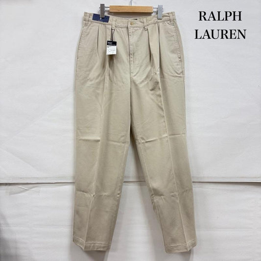 ポロバイラルフローレン Polo by RALPH LAUREN パンツ チノパン 90s 2タック チノパン カジュアル フォーマル パンツ ジッパーフライ ヴィンテージ 35インチ 無地 X ワンポイント X ロゴ、文字 X 刺繍 ベージュ / ベージュ / beige メンズ USED 古着 中古 50160520