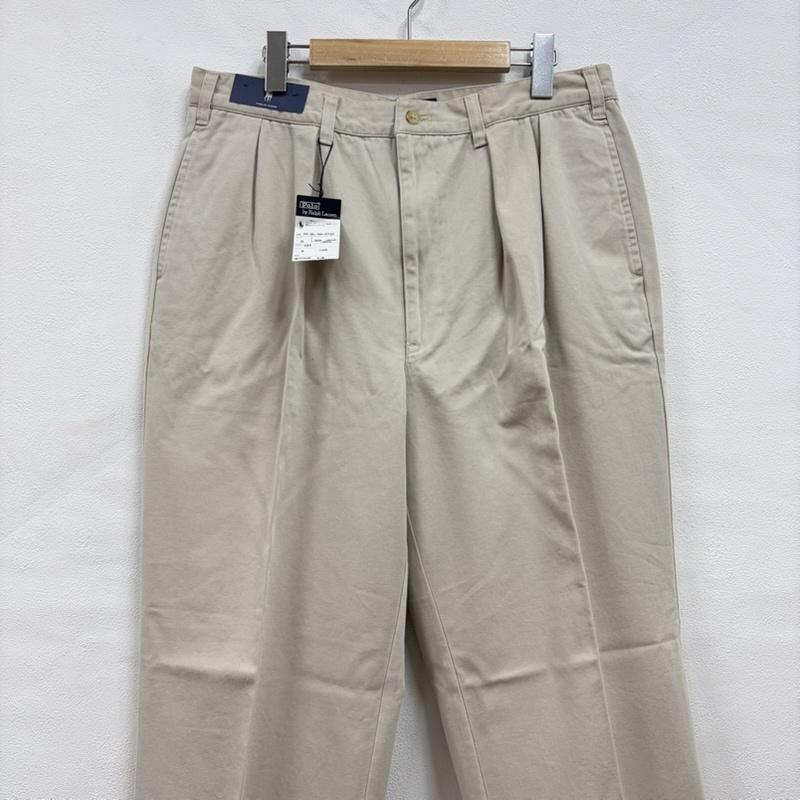 ポロバイラルフローレン Polo by RALPH LAUREN パンツ チノパン 90s 2タック チノパン カジュアル フォーマル パンツ ジッパーフライ ヴィンテージ 35インチ 無地 X ワンポイント X ロゴ、文字 X 刺繍 ベージュ / ベージュ / beige メンズ USED 古着 中古 50160520