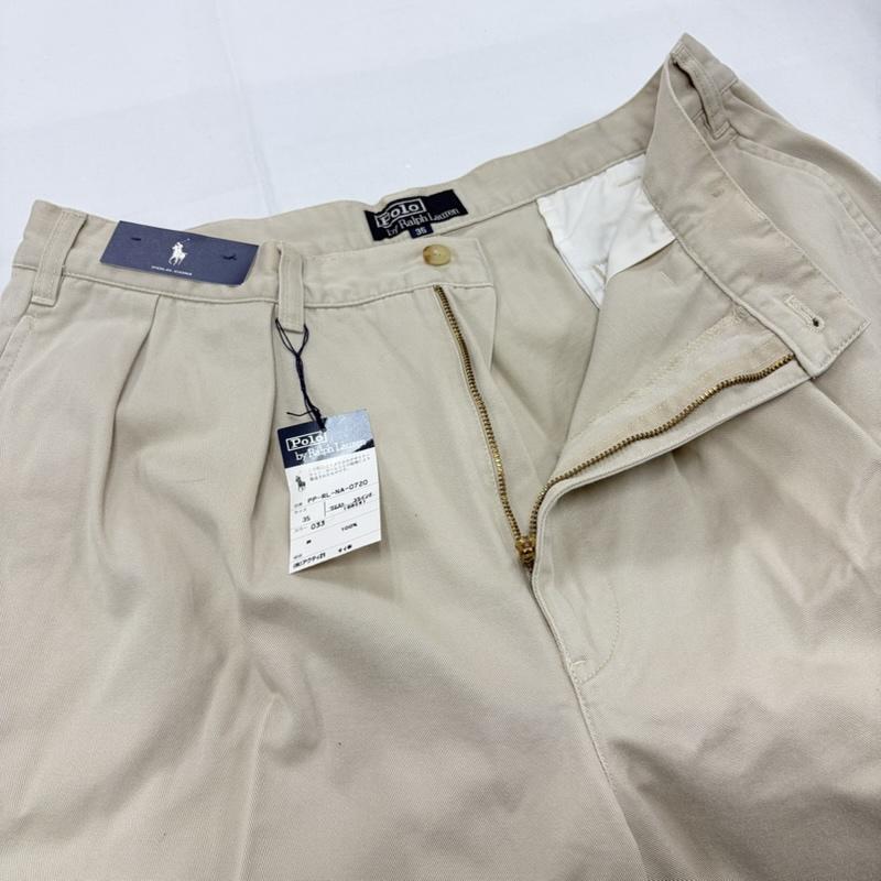 ポロバイラルフローレン Polo by RALPH LAUREN パンツ チノパン 90s 2タック チノパン カジュアル フォーマル パンツ ジッパーフライ ヴィンテージ 35インチ 無地 X ワンポイント X ロゴ、文字 X 刺繍 ベージュ / ベージュ / beige メンズ USED 古着 中古 50160520