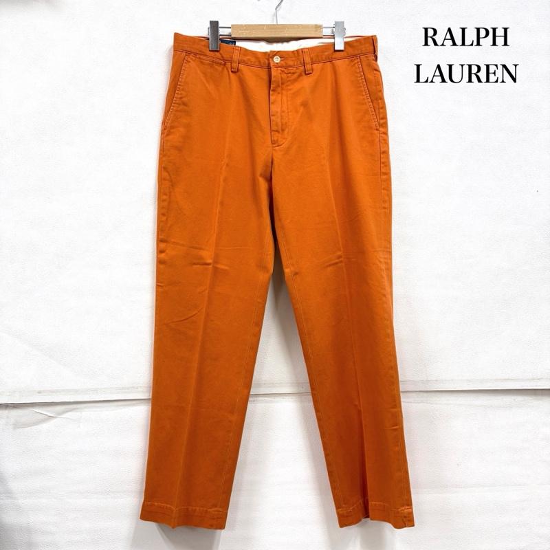 ポロバイラルフローレン Polo by RALPH LAUREN パンツ チノパン 90s チノパン カジュアル フォーマル パンツ ジッパーフライ ヴィンテージ ポニー刺繡 35インチ 無地 X ワンポイント X ロゴ、文字 X 刺繍 橙 / オレンジ / orange メンズ USED 古着 中古 50160522