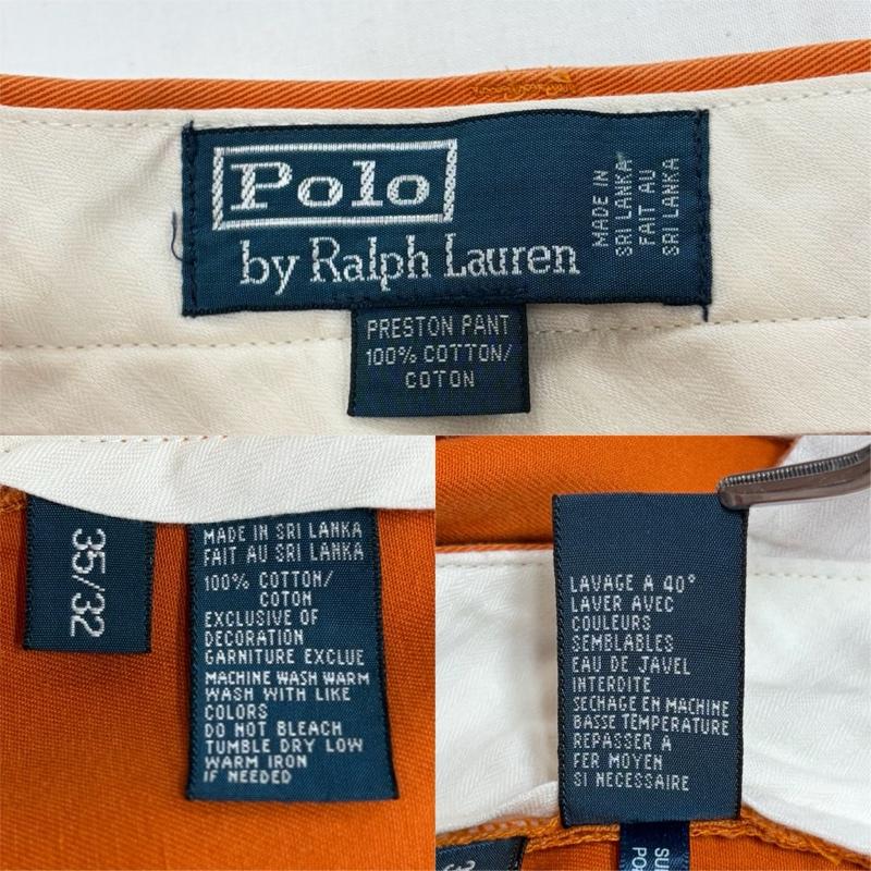 ポロバイラルフローレン Polo by RALPH LAUREN パンツ チノパン 90s チノパン カジュアル フォーマル パンツ ジッパーフライ ヴィンテージ ポニー刺繡 35インチ 無地 X ワンポイント X ロゴ、文字 X 刺繍 橙 / オレンジ / orange メンズ USED 古着 中古 50160522