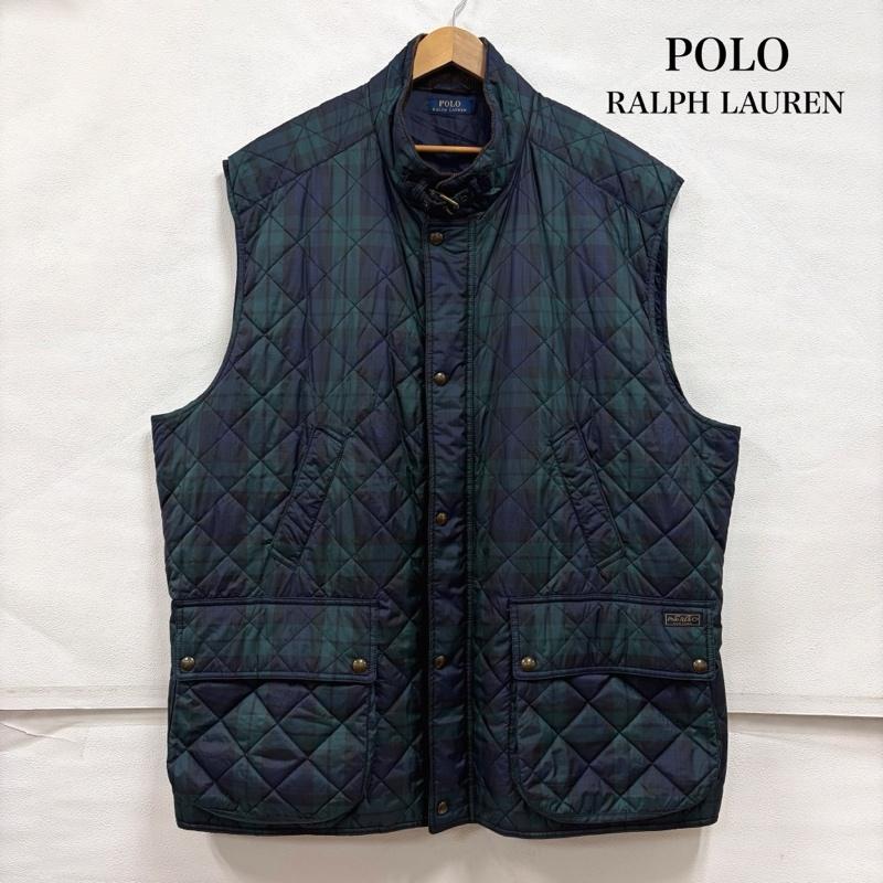 ポロラルフローレン POLO RALPH LAUREN ベスト ベスト キルティング ベスト コーデュロイカラー チェック フルジップ ジップアップ ナイロン - チェック X ワンポイント X ロゴ、文字 X 刺繍 緑 / グリーン / green X 紺 / ネイビー / navy メンズ USED 古着 中古 50160530
