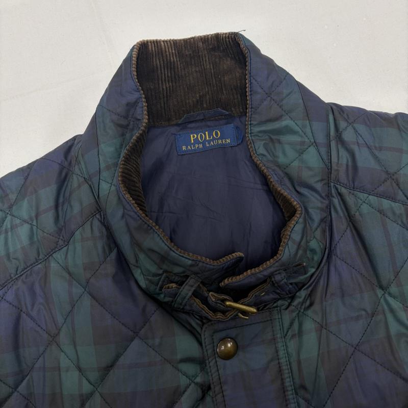 ポロラルフローレン POLO RALPH LAUREN ベスト ベスト キルティング ベスト コーデュロイカラー チェック フルジップ ジップアップ ナイロン - チェック X ワンポイント X ロゴ、文字 X 刺繍 緑 / グリーン / green X 紺 / ネイビー / navy メンズ USED 古着 中古 50160530