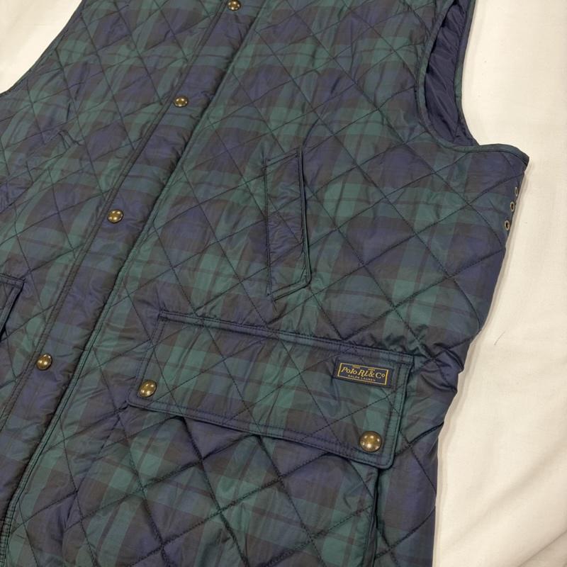 ポロラルフローレン POLO RALPH LAUREN ベスト ベスト キルティング ベスト コーデュロイカラー チェック フルジップ ジップアップ ナイロン - チェック X ワンポイント X ロゴ、文字 X 刺繍 緑 / グリーン / green X 紺 / ネイビー / navy メンズ USED 古着 中古 50160530