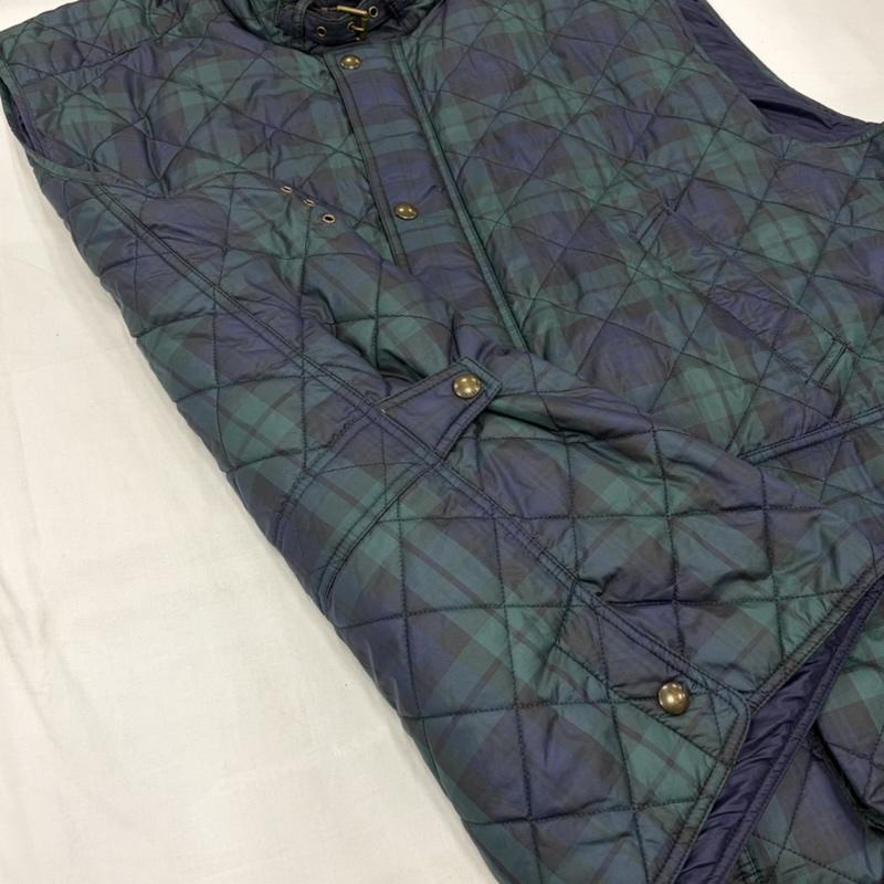 ポロラルフローレン POLO RALPH LAUREN ベスト ベスト キルティング ベスト コーデュロイカラー チェック フルジップ ジップアップ ナイロン - チェック X ワンポイント X ロゴ、文字 X 刺繍 緑 / グリーン / green X 紺 / ネイビー / navy メンズ USED 古着 中古 50160530