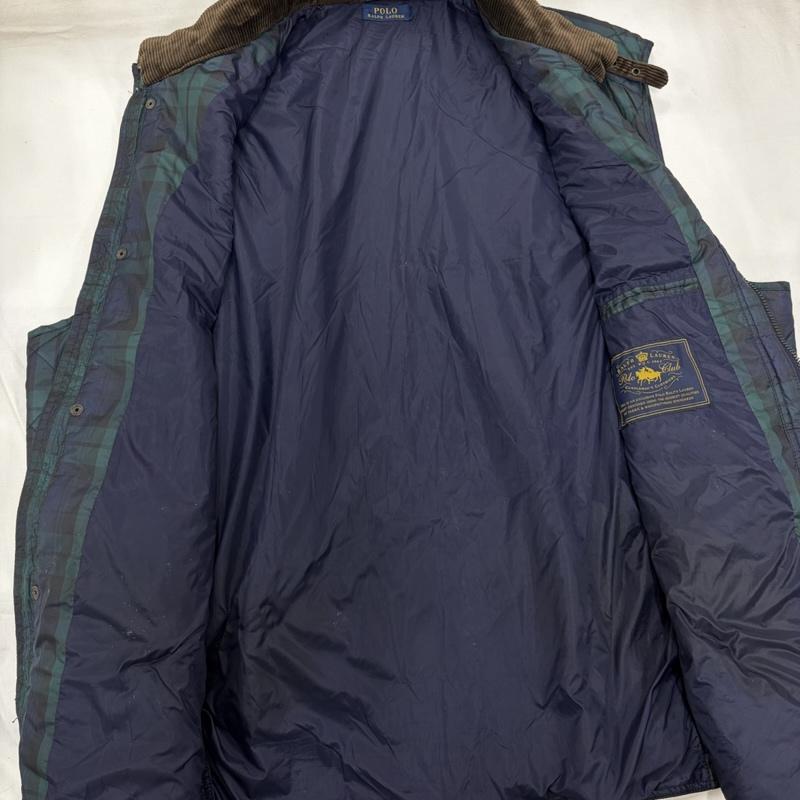 ポロラルフローレン POLO RALPH LAUREN ベスト ベスト キルティング ベスト コーデュロイカラー チェック フルジップ ジップアップ ナイロン - チェック X ワンポイント X ロゴ、文字 X 刺繍 緑 / グリーン / green X 紺 / ネイビー / navy メンズ USED 古着 中古 50160530