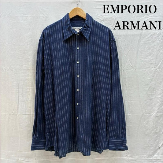 エンポリオアルマーニ EMPORIO ARMANI シャツ、ブラウス 長袖 イタリア製 ストライプ チンスト コットン ボタンシャツ L メンズ USED 古着 中古 50160537