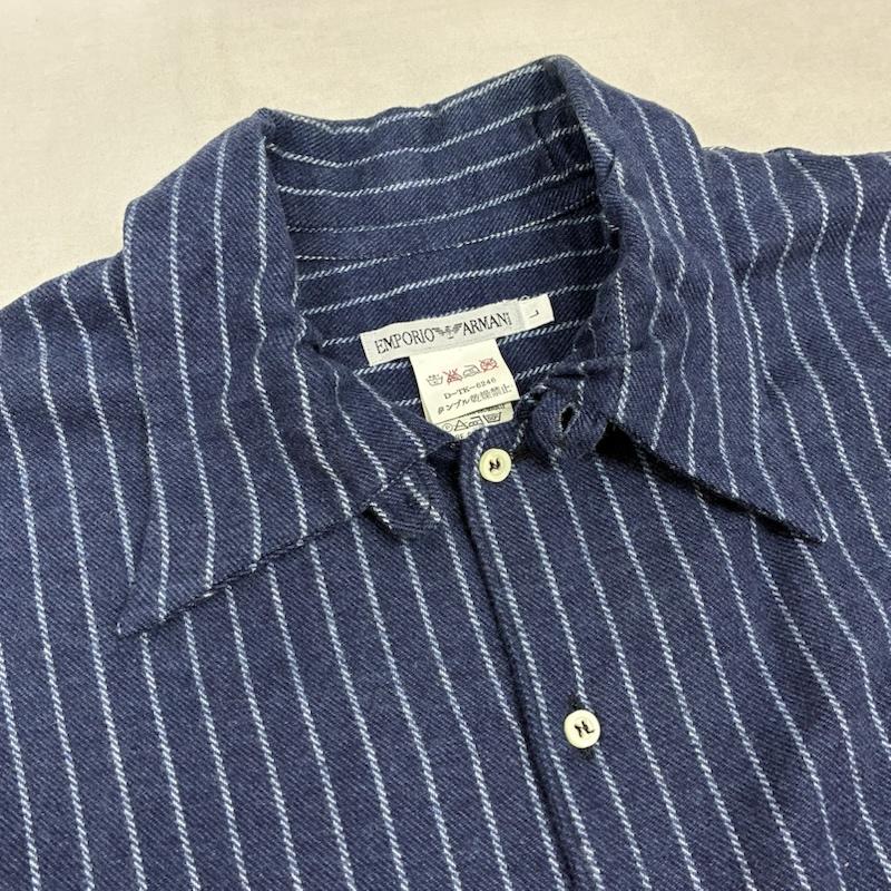 エンポリオアルマーニ EMPORIO ARMANI シャツ、ブラウス 長袖 イタリア製 ストライプ チンスト コットン ボタンシャツ L メンズ USED 古着 中古 50160537