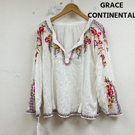 グレースコンチネンタル GRACE CONTINENTAL カットソー 長袖 マルチフラワー 刺繍 カフタン トップス ドロストディテール 36 刺繍 白 / ホワイト / white レディース USED 古着 中古 50160549
