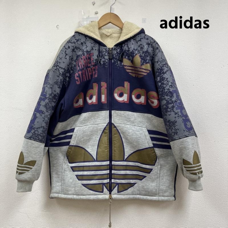 アディダス adidas パーカー 長袖 ジップパーカー 裏ボア ビッグロゴ 総柄 中綿 キルティング M 総柄 紺 / ネイビー / navy メンズ USED 古着 中古 50160553