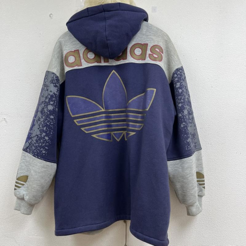 アディダス adidas パーカー 長袖 ジップパーカー 裏ボア ビッグロゴ 総柄 中綿 キルティング M 総柄 紺 / ネイビー / navy メンズ USED 古着 中古 50160553