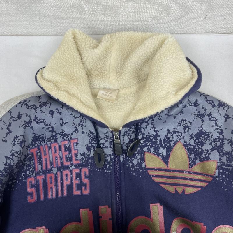 アディダス adidas パーカー 長袖 ジップパーカー 裏ボア ビッグロゴ 総柄 中綿 キルティング M 総柄 紺 / ネイビー / navy メンズ USED 古着 中古 50160553