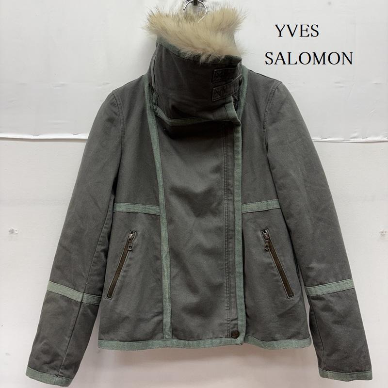 イブサロモン YVES SALOMON ジャケット、上着 ジャケット、ブレザー ARMY アシメトリー ミリタリー 本革 ファー ジャケット 36 カーキオリーブ / カーキオリーブ / レディース USED 古着 中古 50160564