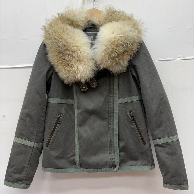 イブサロモン YVES SALOMON ジャケット、上着 ジャケット、ブレザー ARMY アシメトリー ミリタリー 本革 ファー ジャケット 36 カーキオリーブ / カーキオリーブ / レディース USED 古着 中古 50160564