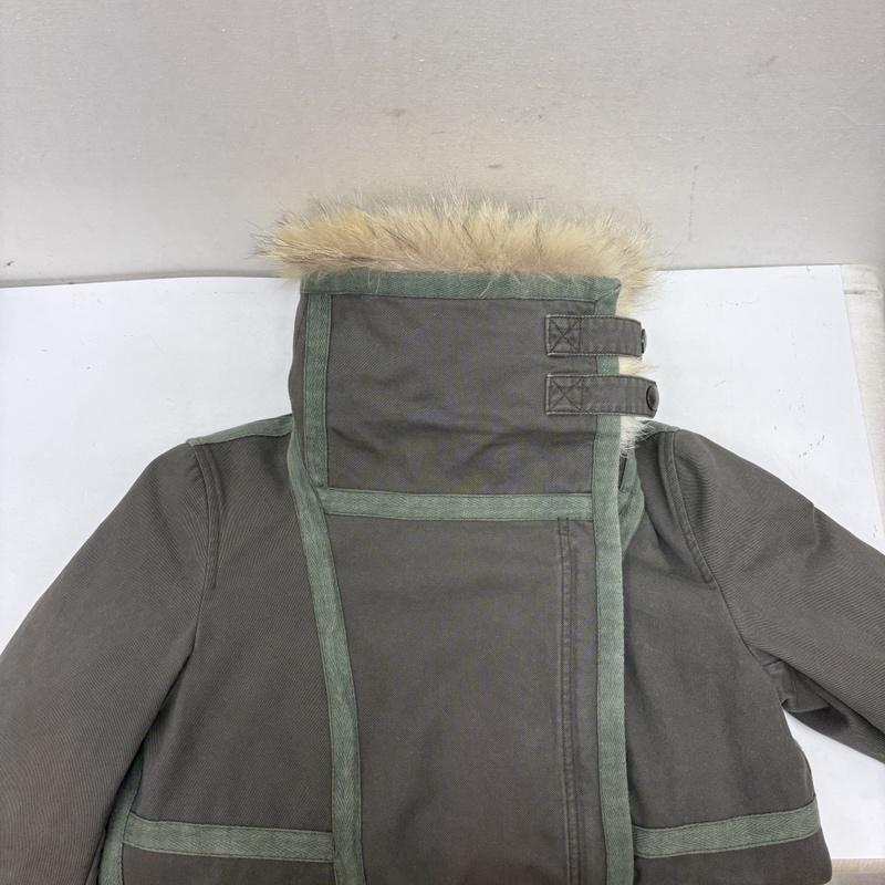 イブサロモン YVES SALOMON ジャケット、上着 ジャケット、ブレザー ARMY アシメトリー ミリタリー 本革 ファー ジャケット 36 カーキオリーブ / カーキオリーブ / レディース USED 古着 中古 50160564
