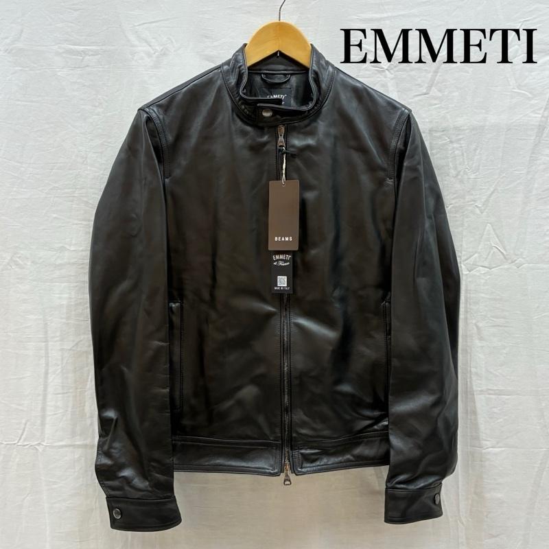 エンメティ EMMETI ジャケット、上着 レザージャケット JURI BEAMS 3 別注 0.7mm ナッパチェラータ ラムスキン レザー ジャケット シングル ライダース 46 メンズ USED 古着 中古 50160592