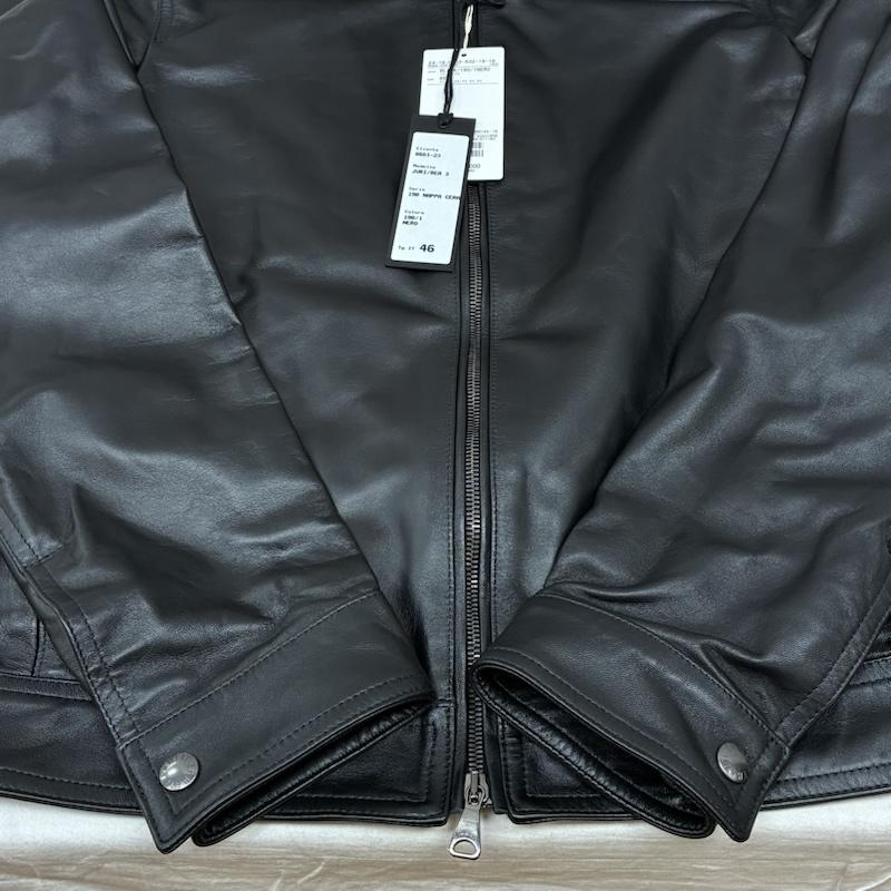エンメティ EMMETI ジャケット、上着 レザージャケット JURI BEAMS 3 別注 0.7mm ナッパチェラータ ラムスキン レザー ジャケット シングル ライダース 46 メンズ USED 古着 中古 50160592