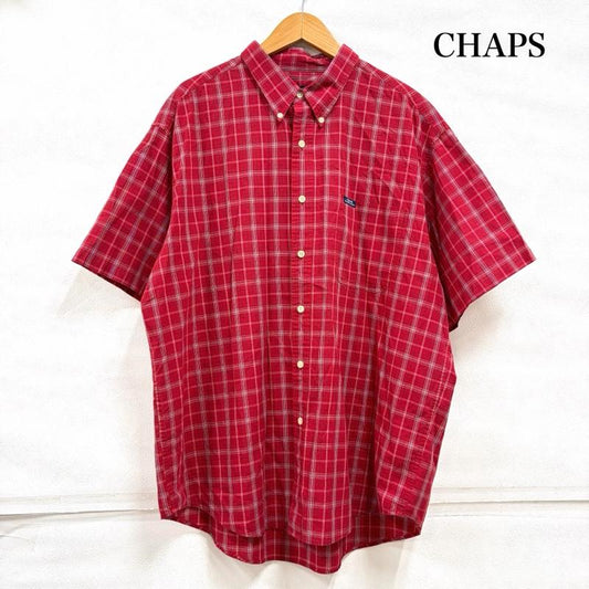 チャップス CHAPS シャツ、ブラウス 半袖 90s ボタンダウン 半袖 チェックシャツ ラルフローレン ヴィンテージ XL チェック X ワンポイント X ロゴ、文字 X 刺繍 赤 / レッド / red X 紺 / ネイビー / navy メンズ USED 古着 中古 50160631
