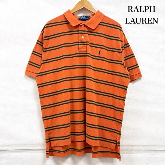 ポロバイラルフローレン Polo by RALPH LAUREN ポロシャツ 半袖 90s 半袖 ボーダー ポロシャツ ポニー刺繡 XL ボーダー柄 X ワンポイント X ロゴ、文字 X 刺繍 橙 / オレンジ / orange X 緑 / グリーン / green X 紺 / ネイビー / navy メンズ USED 古着 中古 50160632