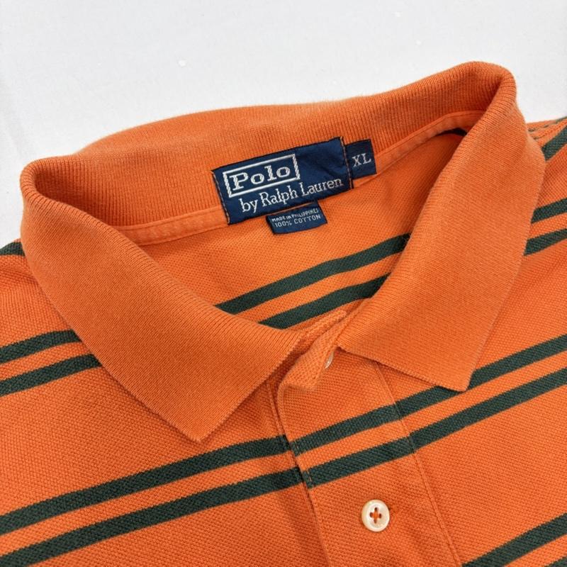 ポロバイラルフローレン Polo by RALPH LAUREN ポロシャツ 半袖 90s 半袖 ボーダー ポロシャツ ポニー刺繡 XL ボーダー柄 X ワンポイント X ロゴ、文字 X 刺繍 橙 / オレンジ / orange X 緑 / グリーン / green X 紺 / ネイビー / navy メンズ USED 古着 中古 50160632