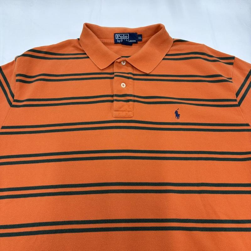 ポロバイラルフローレン Polo by RALPH LAUREN ポロシャツ 半袖 90s 半袖 ボーダー ポロシャツ ポニー刺繡 XL ボーダー柄 X ワンポイント X ロゴ、文字 X 刺繍 橙 / オレンジ / orange X 緑 / グリーン / green X 紺 / ネイビー / navy メンズ USED 古着 中古 50160632