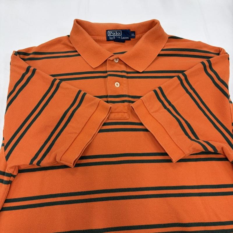 ポロバイラルフローレン Polo by RALPH LAUREN ポロシャツ 半袖 90s 半袖 ボーダー ポロシャツ ポニー刺繡 XL ボーダー柄 X ワンポイント X ロゴ、文字 X 刺繍 橙 / オレンジ / orange X 緑 / グリーン / green X 紺 / ネイビー / navy メンズ USED 古着 中古 50160632