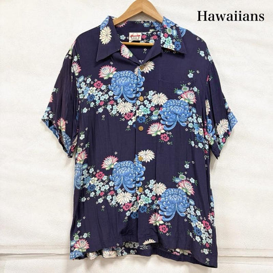 古着 USED シャツ、ブラウス 半袖 Hawaaiians 花柄 アロハシャツ フラワープリント L 花柄 X プリント 紺 / ネイビー / navy X マルチカラー / マルチカラー / multicolor メンズ USED 古着 中古 50160636
